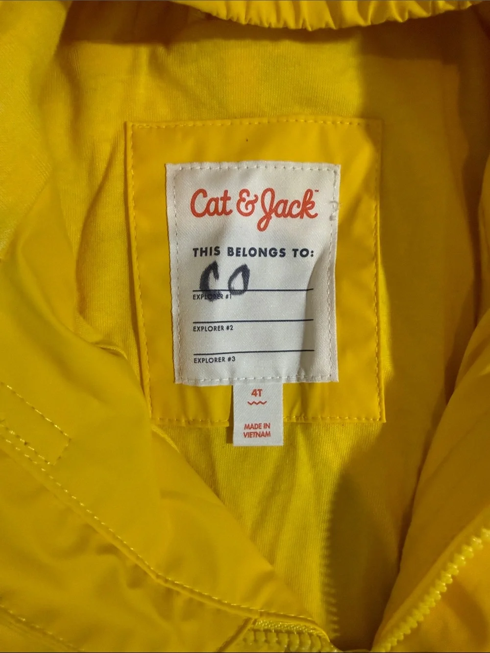 Cat & Jack Bright Yellow Hooded Rain Jacket with Reflective Trim